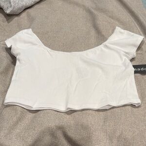 Madden Girl White Ribbed Scoop Crop Top